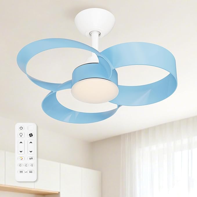 FANX 22 Inch Ceiling Fan with Light and Remote, Quiet DC Motor, Dimmable LED, Reversible 3-Speed Control, Easy Installation Flush Mount Fan for Small Rooms (Blue)