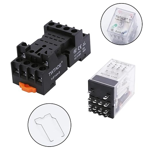 TWTADE/DC 24V Relay 5A Electromagnetic Power Coil Relay 14 Pins 4PDT 4NO+4NC HH54P MY4J with Indicator Light & Socket Base -YJ4N-GS