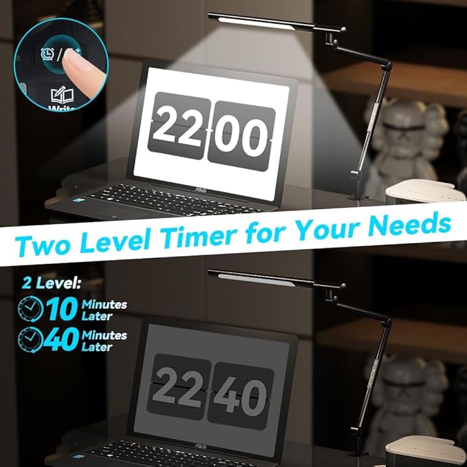 SANDROY VOLT Dual Light Source LED Desk Lamp - Clamp Mount Office Table Light with Knob Remote Control, Adjustable Brightness & Color Temperature, 5 Lighting Modes for Reading, Computer, DIY