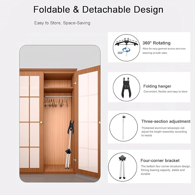 FujDun Garment Steamer Stand for Clothes - Steam Rack & Stand - Grey Ironing Gloves, Handheld Steamer Hanger - Adjustable Handheld Ironing Clothes Hanger - Universal Steam Iron Accessory Holder