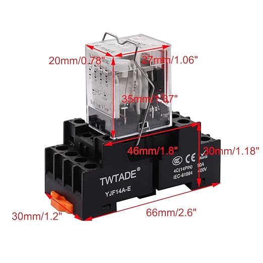 TWTADE/DC 12V Relay 5A Electromagnetic Power Coil Relay 14 Pins 4PDT 4NO+4NC HH54P MY4J with Indicator Light & Socket Base -YJ4N-GS