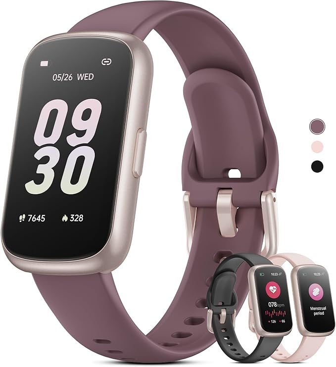 TIFOZEN Health Fitness Tracker Smart Watch with 24/7 Heart Rate, Blood Oxygen, Sleep Tracker, Pedometer, 3 Colorful Bands & 3ATM Waterproof Activity Tracker with Step Calorie Counter, Smoke Violet