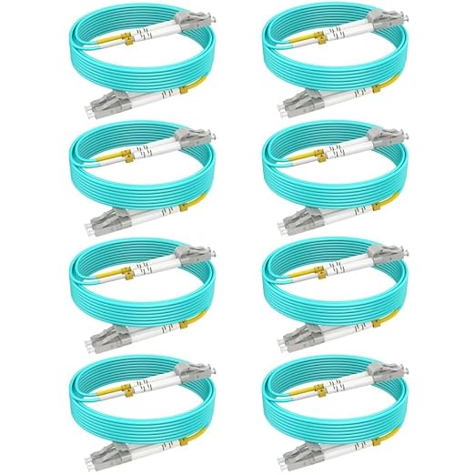 Multimode Fiber LC to LC, 32ft/10m-8PACK, OM3 MM Fiber Patch Cable Duplex by RamboCables