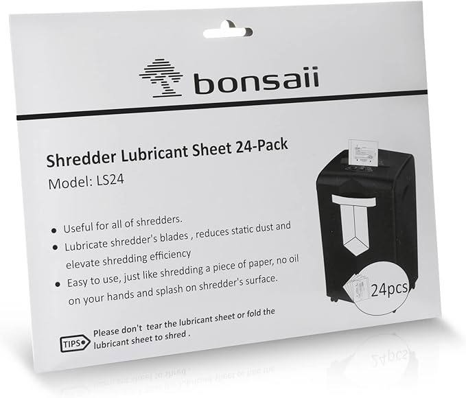 Bonsaii Paper Shredder Lubricant Sheets, 24-Pack (8.4 x 5.9 inch/Piece)