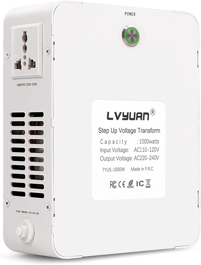 LVYUAN 1000W 110/120V to 220/240V Voltage Converter Step Up Transformer Electrical Converter with Circuit Breaker Protection for Euro China Korea Appliances[3 Year Warranty]