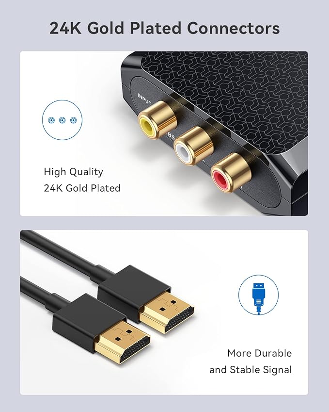 WENTER RCA to HDMI Converter, 1080P AV to HDMI Converter, Mini Composite CVBS Audio Video Adapter Supports PAL/NTSC for VCR/VHS/Xbox/PS3/STB/N64/Wii/TV/PC/Blue-Ray DVD Players