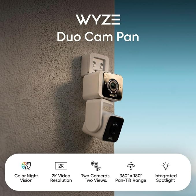 WYZE Duo Cam Pan 2 Pack, Indoor/Outdoor IP65 2K 360° Pan/Tilt Smart Home - Image 2