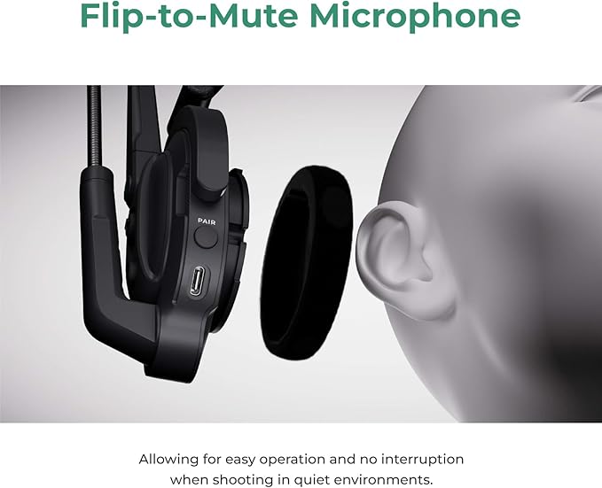 Accsoon Como MIC02-R Wireless Headset Intercom System - Full Duplex 1312ft Team Communication, 9-Person Group Talk, 10+ Hour Battery Life, Black