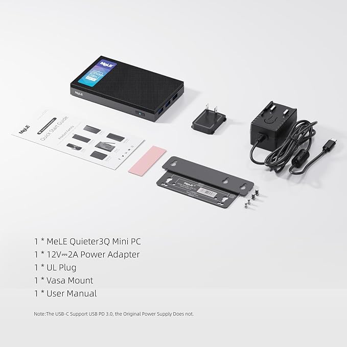 MeLE Fanless Mini PC Quieter3Q 11th Gen N5100 8GB 256GB, Micro Computer WiFi 5 Small Desktop Service with USB-C PD, Gigabit Ethernet, Dual HDMI 4K, Auto Power on, PXE Support M.2 SSD