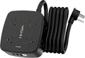 10 Ft Surge Protector Power Strip - 8 Widely Outlets with 4 USB Ports, 3 Side Outlet Extender with 10 Feet Extension Cord, Flat Plug, Wall Mount, Desk USB Charging Station, ETL, Black
