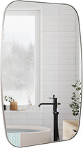 Brushed Nickel Bathroom Mirror, 30"×48" Oval Vanity Mirror with Stainless Steel Metal Frame, Silver Oblong Wall Mount Mirror for Bedroom, Living Room