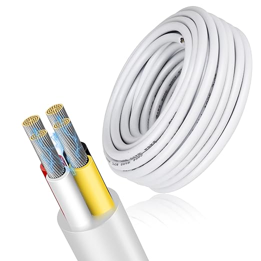 16 Gauge 4 Conductor Electrical Wire, 32.8FT Low Voltage 16/4 Tinned Copper Stranded 4 Wire Cable, 16 AWG White Flexible Extension Power Cord for Automotive, LED Lamp, Outdoor Landscape Lighting Etc