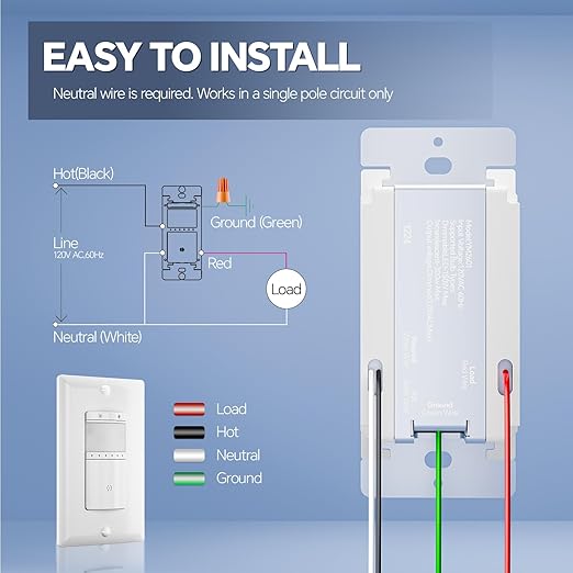 ECOELER Motion Sensor Dimmer Switch, Dimmer Electrical Light Switches with Occupancy Sensor, Single Pole for CFL/LED/Incandescent Bulb, Neutral Wire Required, Wall Plate Included, White, 2Pack