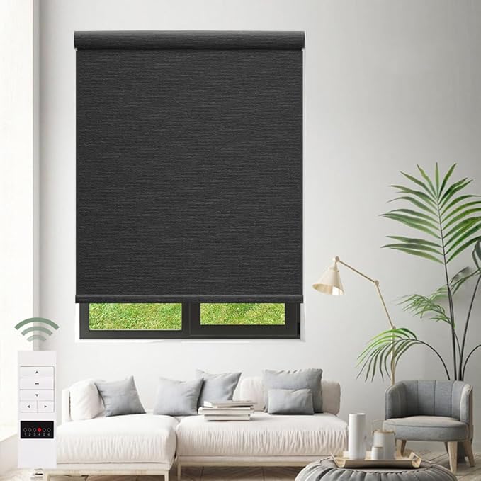 Zshine Motorized Blackout Window Blinds Customize Width (23-95 Inches) Remote Control Wireless and Rechargeable Roller Shades Blinds for Windows, Home, Office, Hotel, Club, Restaurant(82141H)