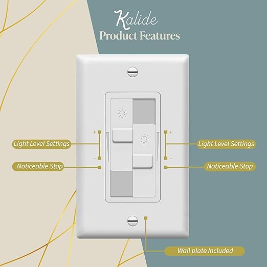 TOPGREENER Kalide Dual Load Dimmer Light Switch, Double LED Dimmer Switch, Full Range Dimming,Single Pole, 200W LED/CFL, UL Listed,TGDDS-W-6PCS, White, 6 Pack
