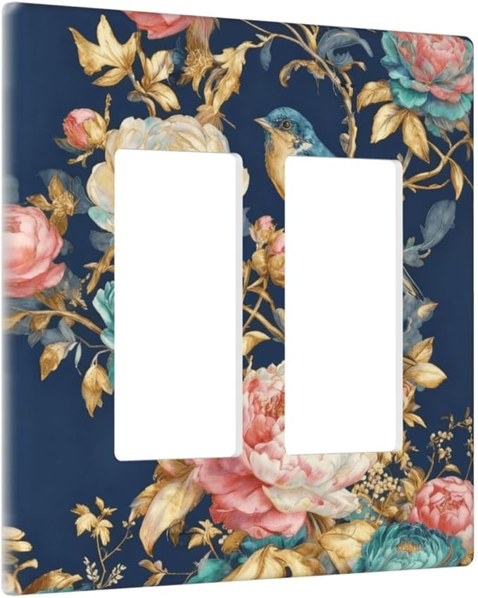 Bvtewkhz Floral Birds Morris 2 Gang Double Rocker Decorative Outlet Covers Light Switch Plate Electrical Receptacle Switchplate For Bathroom Kitchen Bedroom