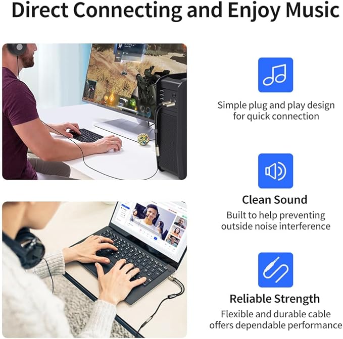 XANHAM 3.5mm Headphone Splitter for Computer Y Shape 1/8 Inch Aux 2 TRS Male to 1 TRRS Female Mic and Audio 4 Pole Headset Stereo Earphone Adapter Cable Cord Compatible with PC, Laptop, Gaming, etc