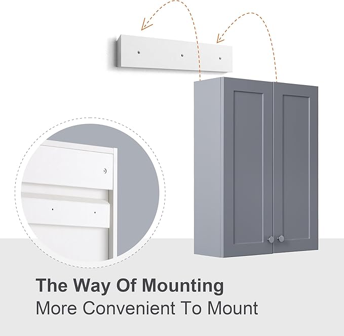 Bathroom Wall Cabinet, Over The Toilet Storage Cabinet, 19 x 27 inch Medicine Cabinet with Adjustable Shelves, Hanging Cabinet Grey for Bathroom, Living Room, Kitchen, Cupboard