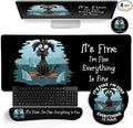 LIMKRIAN Funny Dog Mouse Pad Set Large Desk Mat With Wrist Rest for Gaming, Ergonomic Mousepad, Keyboard Mat, Cup Coaster Set, Office Accessories - It's Fine