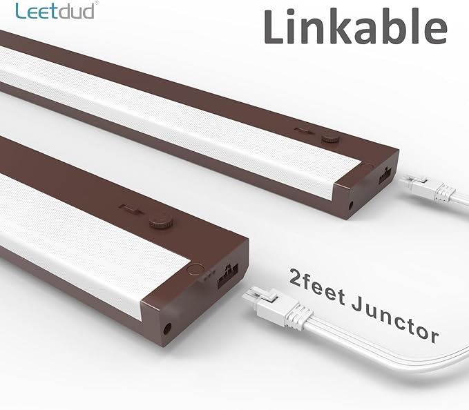 Leetdud Under Cabinet Lights Plug in or Hardwired Built-in Dimmer, 16 Inch 8W, 5CCT 2700K-5000K, Linkable Undercounter Lighting for Kitchen, ETL Dimmable LED Undercabient Light Fixture, Bronze