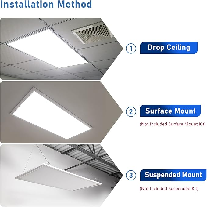 CycevSun 2x4 LED Flat Panel Light - Drop Ceiling 3000K 4000K 5000K Selectable & 30W 40W 50W Options, 0-10V Dimmable, 100-277V, ETL, 2 Pack