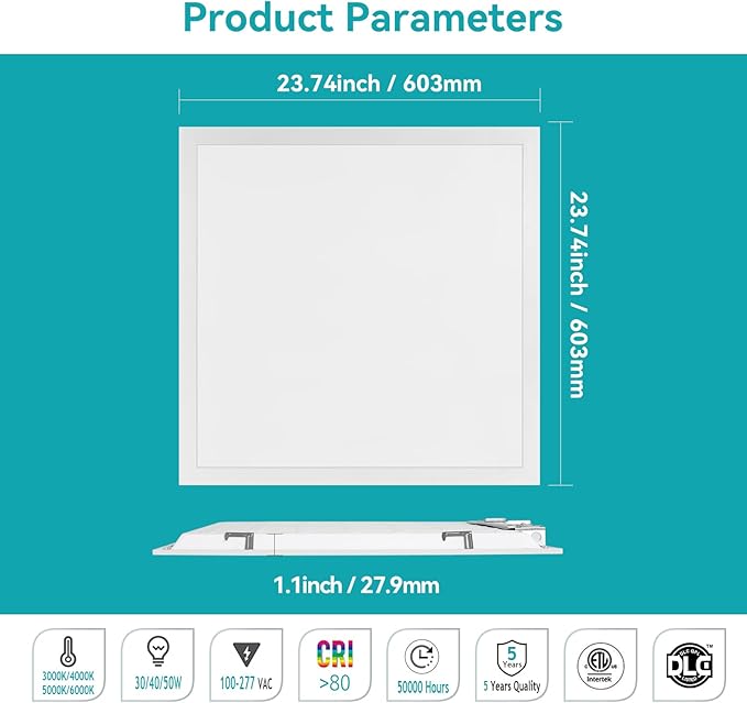 VocgoUU 2x2 LED Flat Panel Light – 24 Pack, 3 Wattage 30W/40W/50W & 4 CCT 3K/4K/5K/6K Selectable, 0-10V Dimmable, 5500LM, Drop Ceiling Troffer, ETL Listed, 100-277V Commercial Light