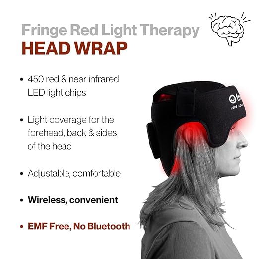 Fringe Red Light Therapy Wrap for Head & Hair, Both Red Light 660nm and Infrared Light 850nm, 360 LED Lights, Sports Recovery