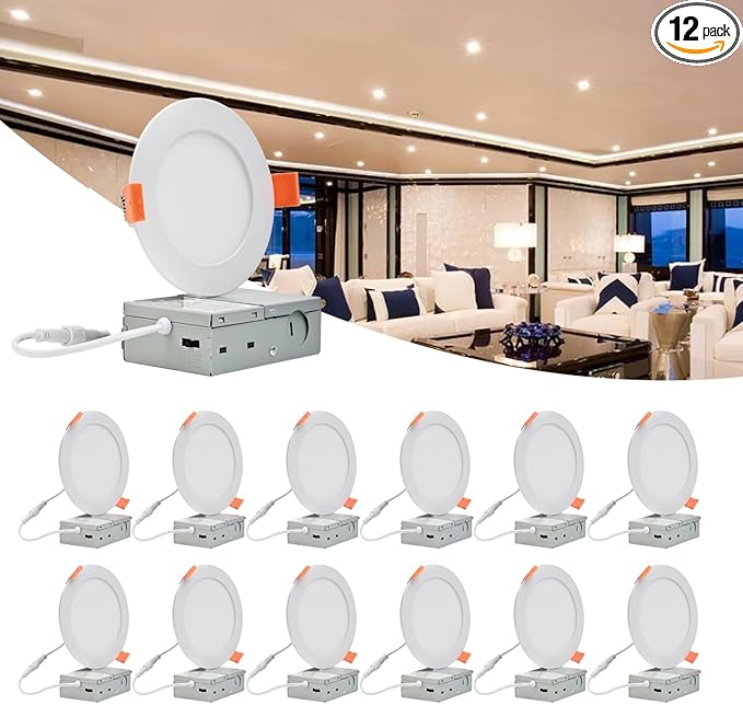 MKUJOO 12 Pack 6 Inch Ultra-Thin 5CCT LED Recessed Ceiling Light,Panel Light,Daylight, 13W,2700K/3000K/3500K/4000K/5000K Selectable Dimmable recessed Lighting ETL&FCC&CE and Energy Star Certified