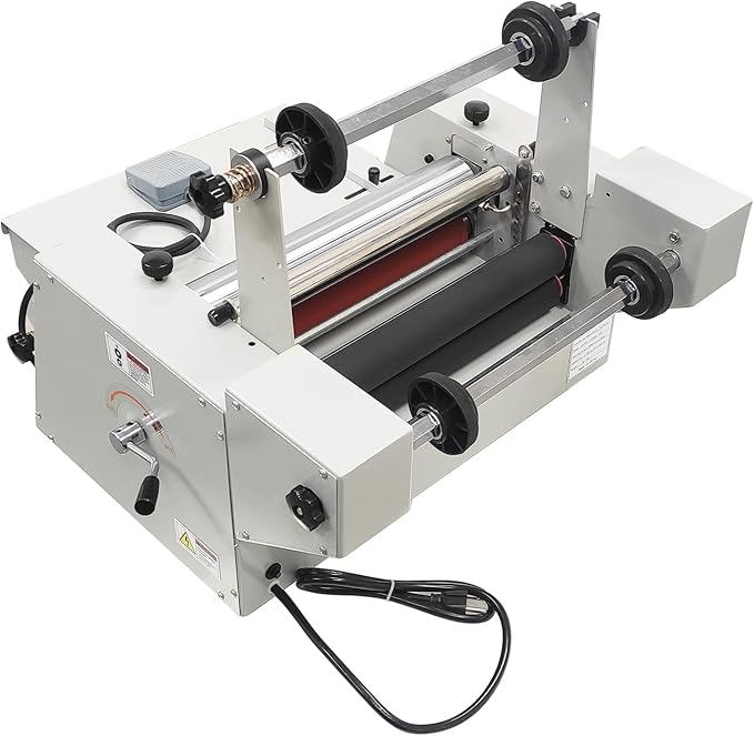 WYDDDARY 14.17"/360MM Electric Steel Roller Thermal Laminator with Winding Mechanism Hot Cold Roll Laminator Adjustable Temp 60-130℃ Electric Laminating Machine for Single/Double Sided Laminating