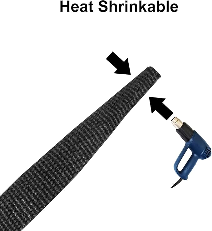 MECCANIXITY Braided Cable Sleeves Heat Shrinkable Fabric Sleeving, 5/16" 10ft Black 2:1 Ratio Heat Shrinkable Cord Protector for Harness Cable, Network Cable Protection, Cable Management