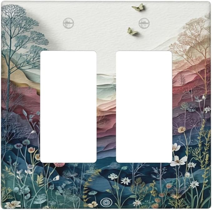 Bvtewkhz Wildflowers Rustic Flowers Floral Plants 2 Gang Double Rocker Wall Plate Cover Vintage Mountain Decorative Light Switch Covers Electrical Faceplate Switch Plates for Bathroom Kitchen Home