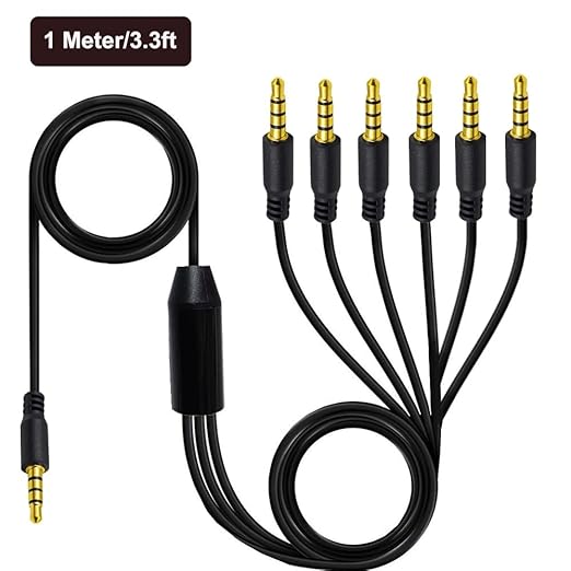 MysRuida 3.3ft 1/8” 3.5mm TRRS Stereo Audio Cable, 1 to 6 Splitter Male Aux Cord, 4 Pole Jack Headphone MIC Adapter for Smart Phones, MP3, Laptops, Speaker, Don’t Support MIC of iOS Headphone