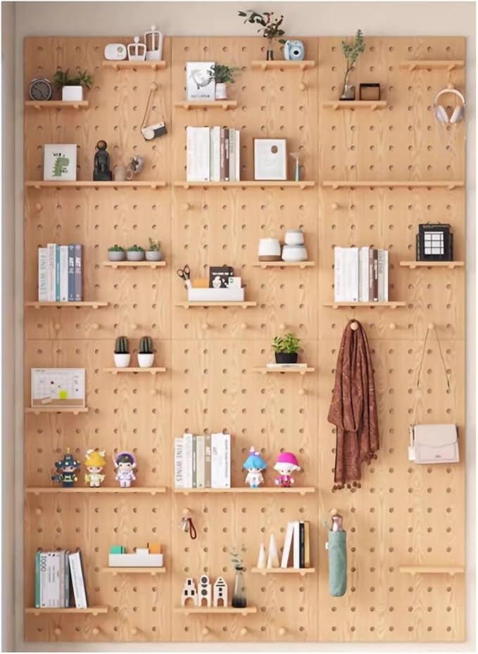 Wooden Wall Organizer Kit - Versatile Display Panel for Home, Office, Bathroom & Study - Oak Finish, 60x80CM - Wall-Mounted Storage Solution
