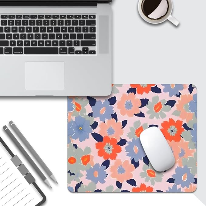 Field of Flowers Pastel Floral Square Mouse pad, Texture, Waterproof, Anti Slip Rubber Base, Computer Mouse pad, Laptop Mouse pad