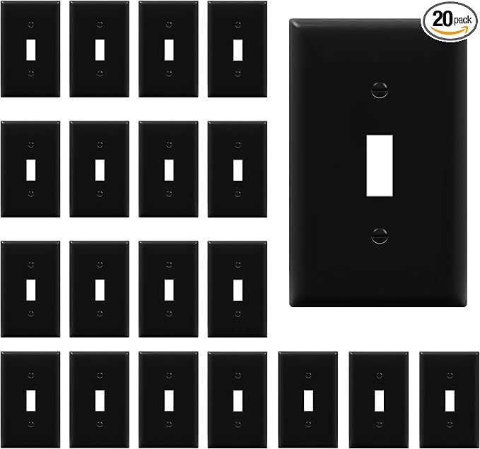 ENERLITES Toggle Light Switch Wall Plate, Gloss Finish, Standard Size 1-Gang 4.50" x 2.76", Unbreakable Polycarbonate Thermoplastic, 8811-BK-20PCS, Black (20 Pack)