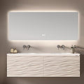 56IN Bathroom Vanity - Smart Defogging Mirror Cabinet | Waterproofing Technology & Wave Shaped Door Panel, Floating Bathroom Vanities with Large Storage Space (Mirror)