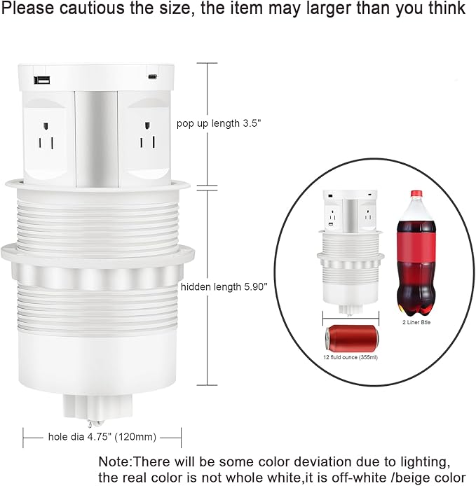 Automatic Pop up Outlet, Wireless Charger Power Strip Surge Protector Recessed Outlet, 4 AC Plug + Type-A and Type-C USB Port Outlets for Countertop Kitchen Island Conference Workbench, ETL Listed