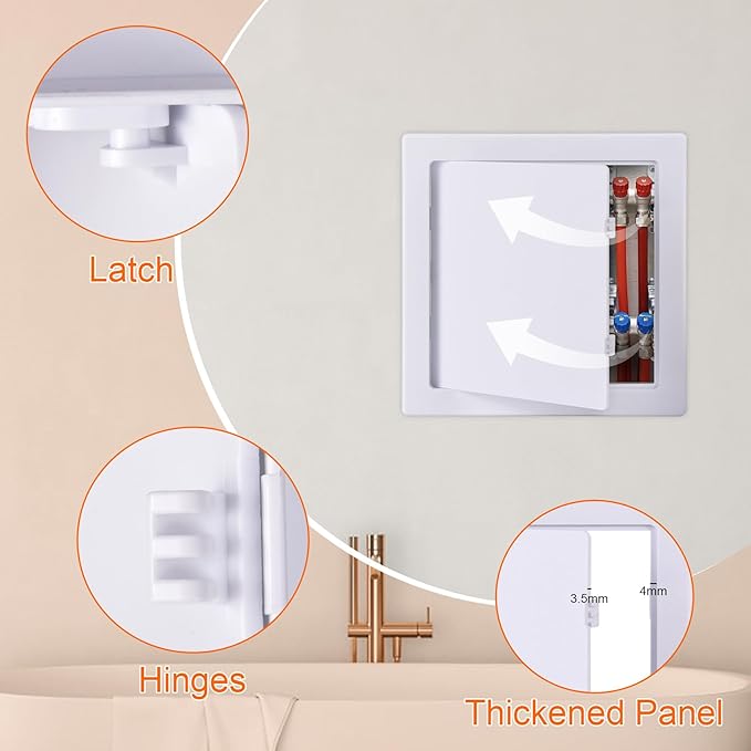Suteck Plastic Access Panel for Drywall Ceiling 6 x 6 Inch Reinforced Plumbing Wall Access Doors Removable Hinged White