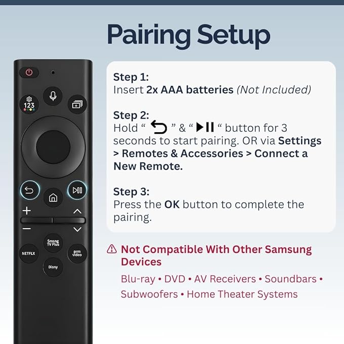 2 Pack BN59-01385A Samsung TV Remote Control Replacement for Smart TV - Easy Setup, Universal IR Voice Remote, Solarcell - Works with Samsung QLED, Frame, Crystal UHD, 4K, & LED Smart TVs