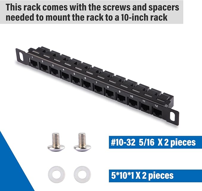 GeeekPi 12 Port Patch Panel, 10inch 0.5U CAT6 Network Patch Panel - Image 5
