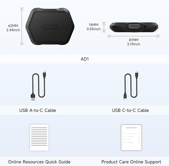 ATOTOMOVE Wireless Carplay Box Adapter with HDMI Input, 2 in 1 Dongle for Wired CarPlay Cars, Plug & Play Multimedia Hub for TV Box/Game Console/DVD/Blu-ray, Bluetooth 5.2, AD1 OTA Updates, Black