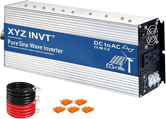 XYZ INVT 4000W Pure Sine Wave Inverter 24V to 120V AC, 8000W Peak Power - Portable Power Converter for Solar System, Off-Grid Home, RV, Truck & Camping