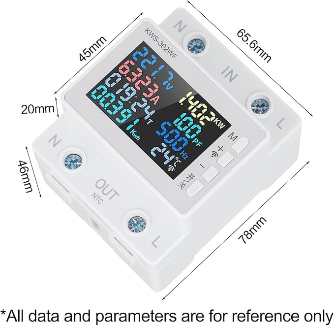 Noteflora LCD Digital Energy Meter With Voltage And Current Monitor, AC170-300V Power Voltmeter For Rail Mount, Compatible With KWS-302WF White(KWS-302WF)
