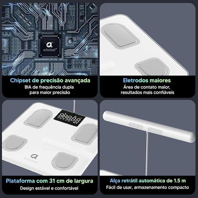 arboleaf Scale for Body Weight, Smart Scale with BMI, Body Fat, Muscle Mass, 26 Metrics Full Body Composition Analyzer, 8-Electrode High Precision Digital Bathroom Scale, Bluetooth Sync, White