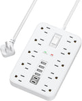 Flat Extension Cord with USB and USBC Ports, 5FT Extension Cord with 10 AC Outlet 6 USB, 1 Switch & 2 LED Indicator, USB Charging Station for Multiple Devices, for Home, Office, Dorm Essentials