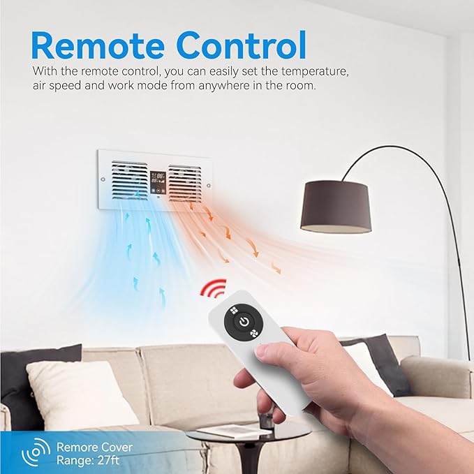 Apexicalo Room to Room Fan with Remote Control, 300CFM Through Wall Vent Fan with Temperature Control, 5-Speed Circulating Ventilation, for Kitchen, Laundry, Hardwired, RTR300-CV