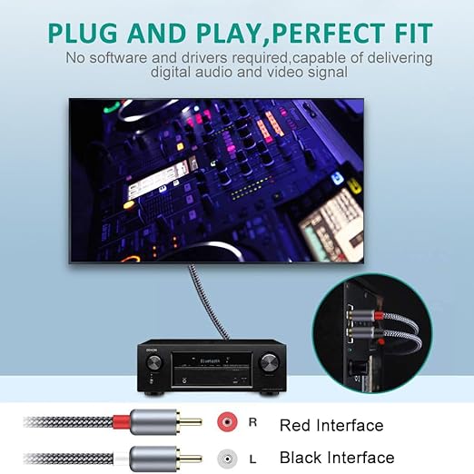 Goalfish RCA Cable, 4FT RCA Audio Cable [Shielded, Nylon Braided] Stereo 2RCA to 2RCA Male to Male Cord for Speaker, Subwoofer, Home Theater, HDTV, Amplifiers, Hi-Fi Systems, Car Audio-Grey