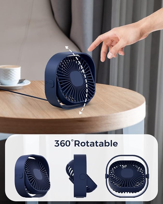 RJVW 4 Inch Small USB Desk Fan, 3-Speed Portable & 360°Rotatable Mini Cooling Fan, USB-Powered Desktop Fan for Home Office Bedroom Dorm Indoor Outdoor Summer Gift