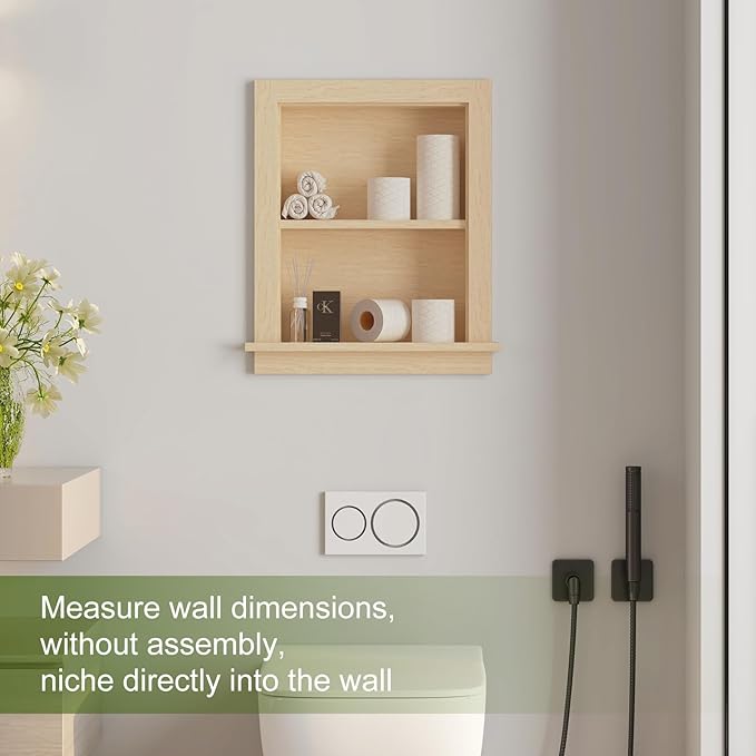 Recessed Medicine Cabinet Inset,Bathroom Wall Niche Insert for Drywall,14x18 Bathroom Medicine Cabinet Shelf Wood Replacement,in Wall Cabinet with Storage for Restaurant,Imitation Natural
