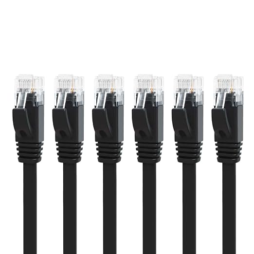 Yauhody CAT 6 Ethernet Cable 7ft 6-Pack Black, High Speed Solid Flat CAT6 by Yauhody